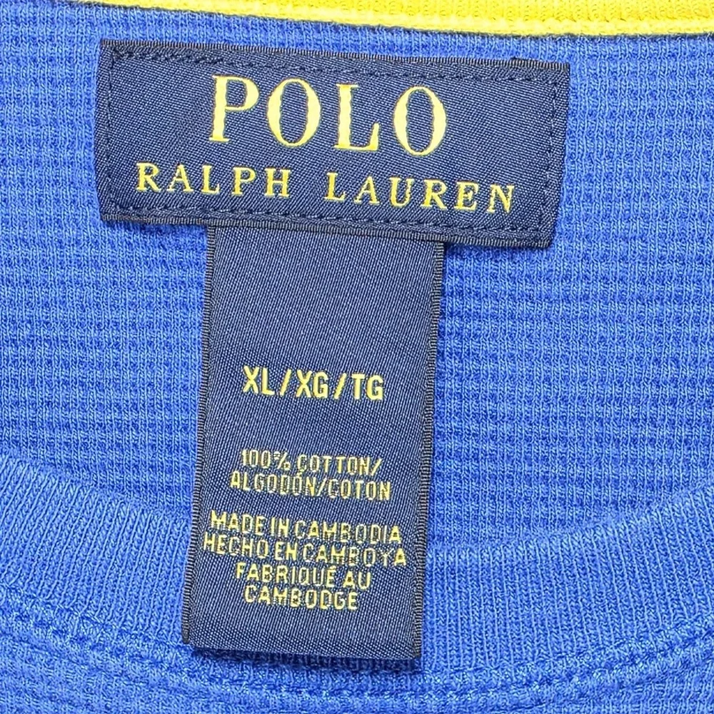 Polo Ralph Lauren Waffle Knit‎ Thermal Shirt Mens XL Blue Preppy Yellow Pony